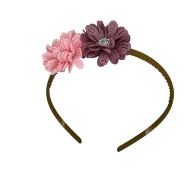 Diadeem blossem - bloemen - flower - glinsterend - steentje - khaki kleur diadeem - kerst - feestdagen - roze en paars