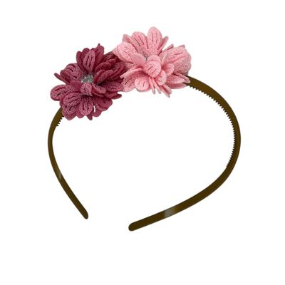 Diadeem blossem - bloemen - flower - glinsterend - steentje - khaki kleur diadeem - kerst - feestdagen - roze/paars