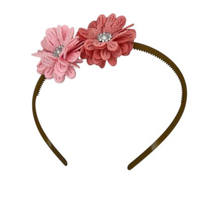 Diadeem blossem - bloemen - flower - glinsterend - steentje - khaki kleur diadeem - kerst - feestdagen - roze