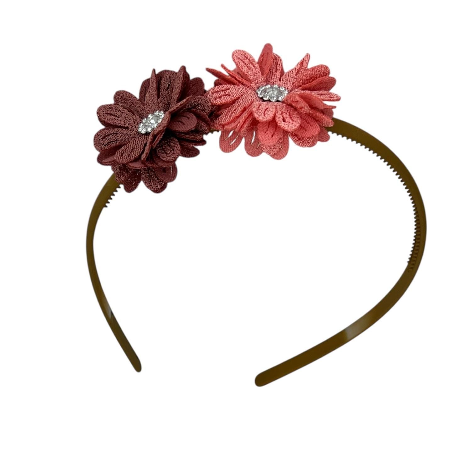 Diadeem blossem - bloemen - flower - glinsterend - steentje - khaki kleur diadeem - kerst - feestdagen - roze/paars