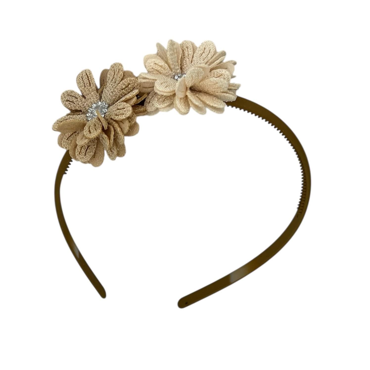 Diadeem blossem - bloemen - flower - glinsterend - steentje - khaki kleur diadeem - kerst - feestdagen - beige/khaki