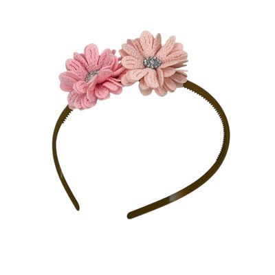 Diadeem blossem - bloemen - flower - glinsterend - steentje - khaki kleur diadeem - kerst - feestdagen - roze