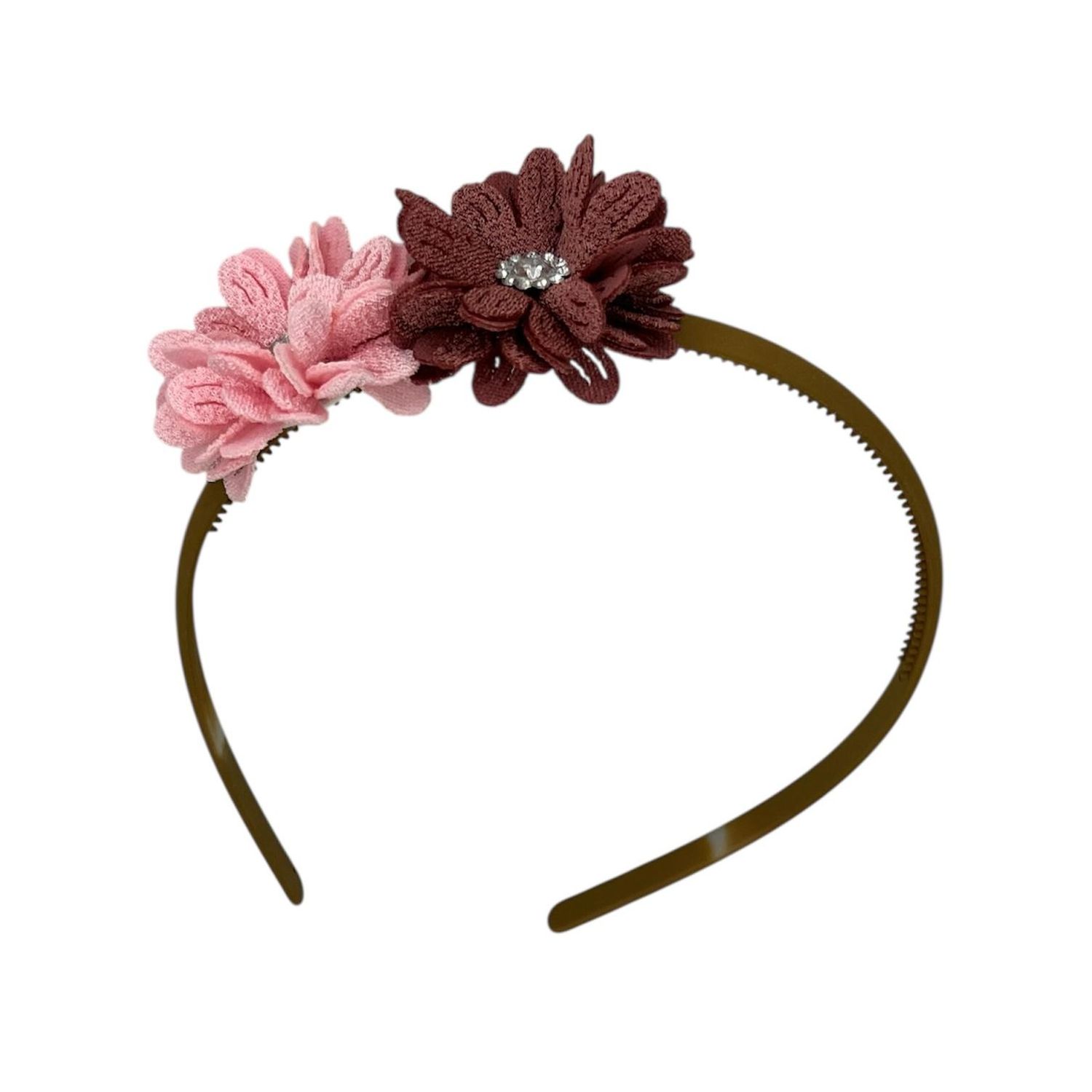 Diadeem blossem - bloemen - flower - glinsterend - steentje - khaki kleur diadeem - kerst - feestdagen - roze/paars