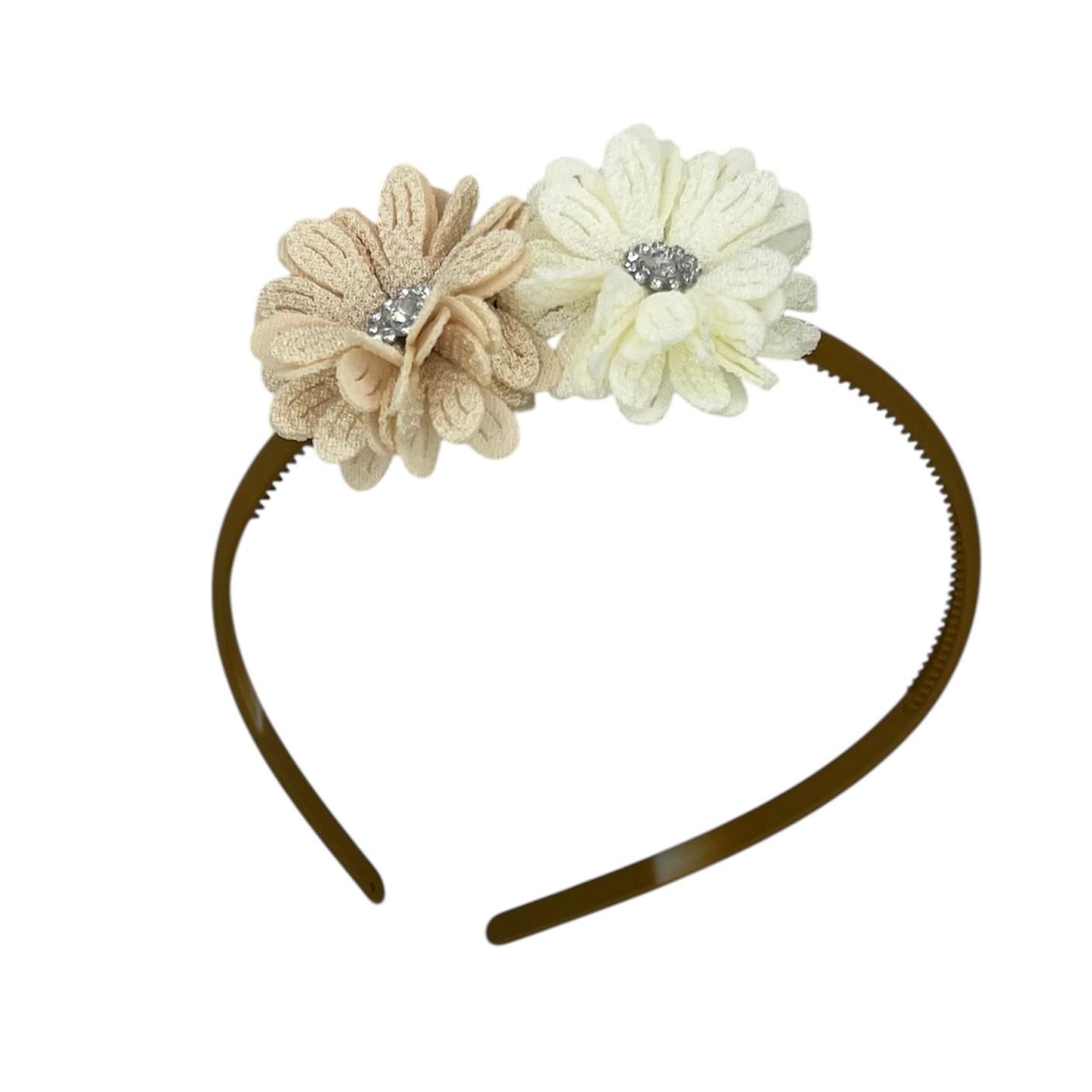 Diadeem blossem - bloemen - flower - glinsterend - steentje - khaki kleur diadeem - kerst - feestdagen - beige/crème