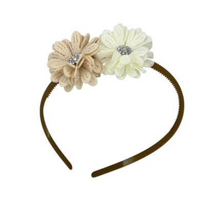Diadeem blossem - bloemen - flower - glinsterend - steentje - khaki kleur diadeem - kerst - feestdagen - beige/crème