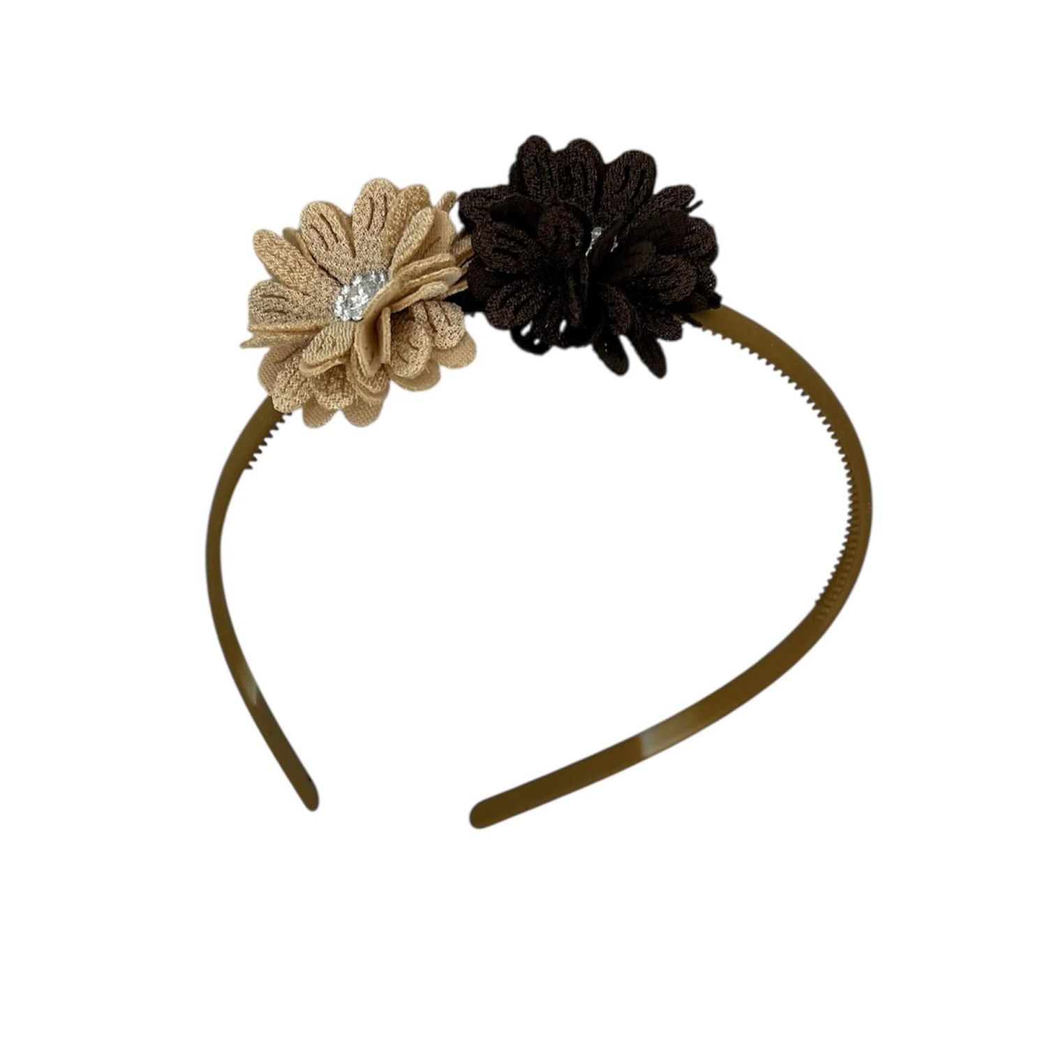 Diadeem blossem - bloemen - flower - glinsterend - steentje - khaki kleur diadeem - kerst - feestdagen - khaki/bruin