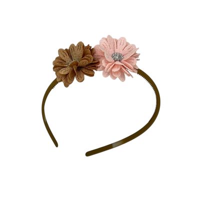 Diadeem blossem - bloemen - flower - glinsterend - steentje - khaki kleur diadeem - kerst - feestdagen - khaki/roze