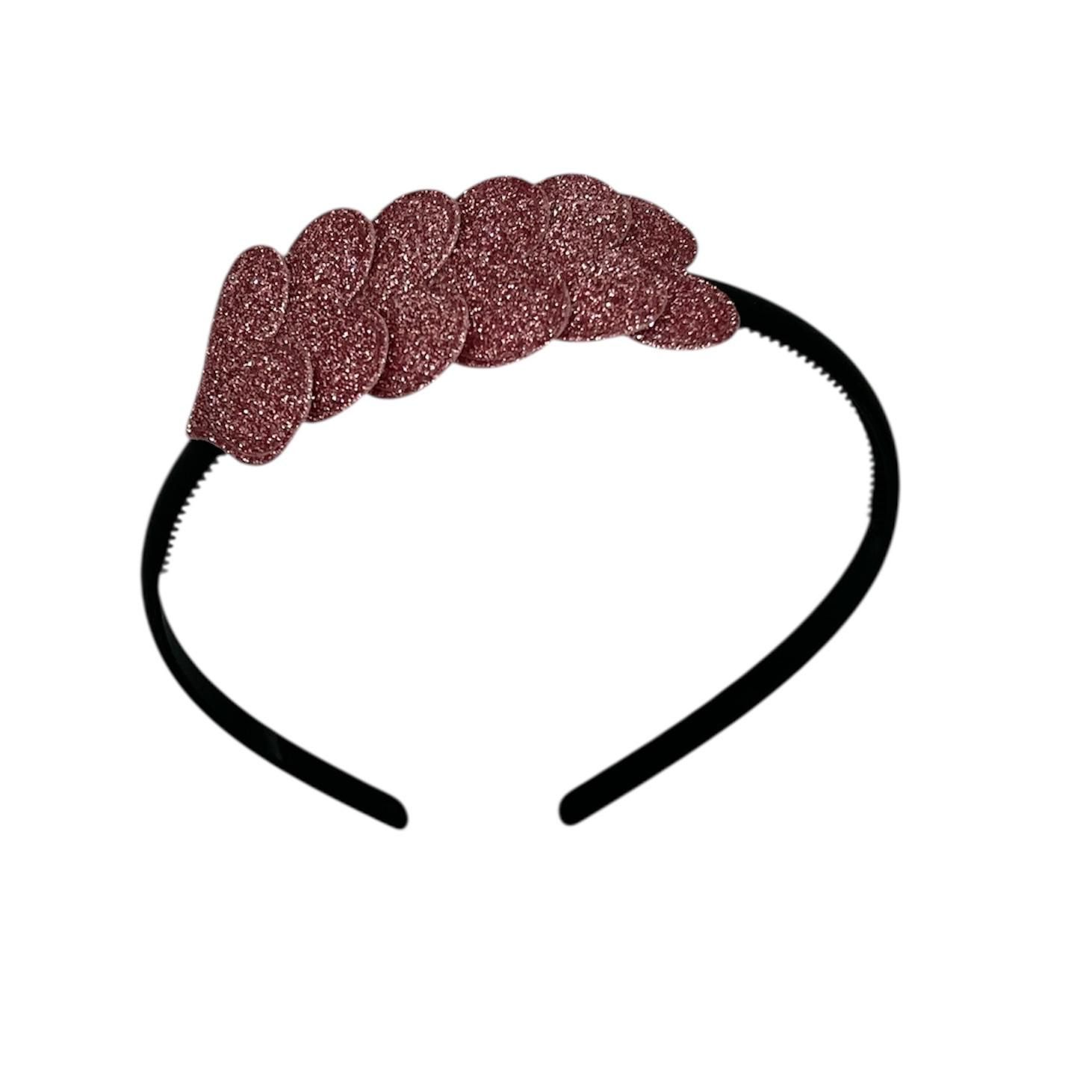 Diadeem met hartjes - kerstcollectie - glitters - hart - roze - zwarte diadeem