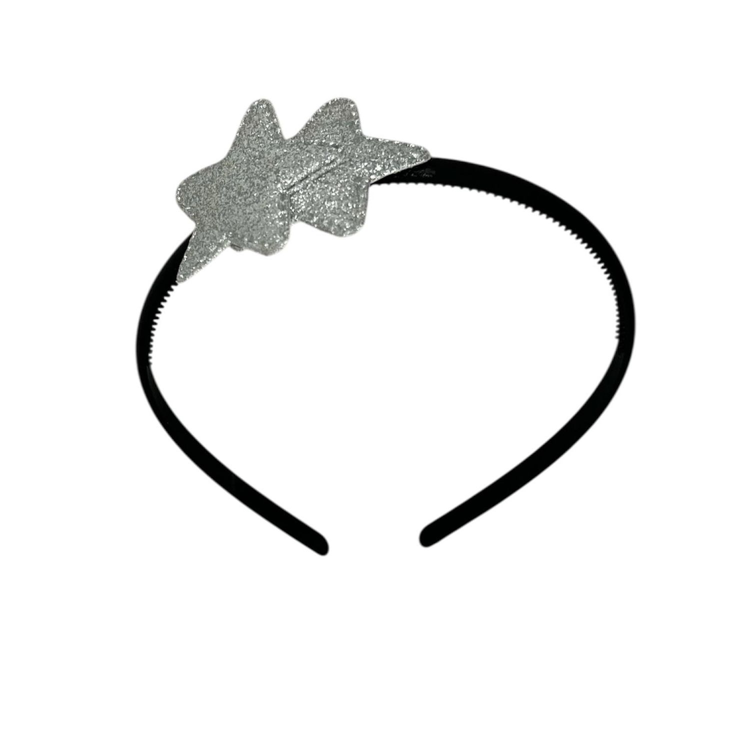 Diadeem met sterretjes - kerstcollectie - glimmend - ster - zilver - zwarte diadeem