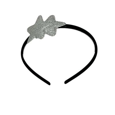 Diadeem met sterretjes - kerstcollectie - glimmend - ster - zilver - zwarte diadeem