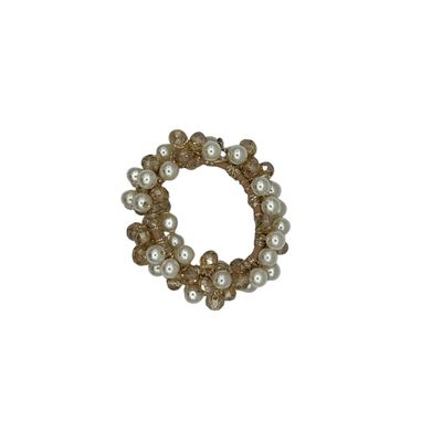 Haarelastiek - elastiek - kralen - parels - wit/taupe