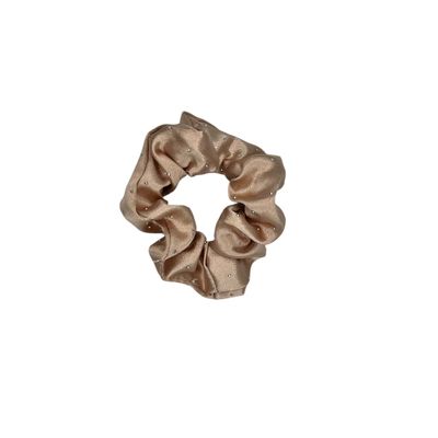 Scrunchie - elastiek - gladde stof - met strass - glimmers - steentjes - kerst - peach