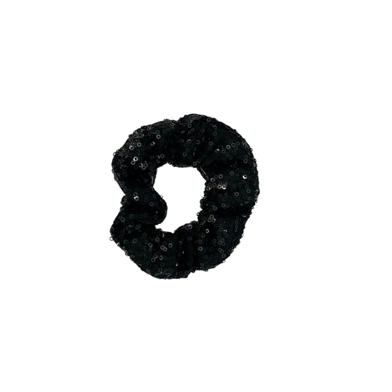 Scrunchie - elastiek - glimmende stof - glitters - pailletten - kerst - zwart