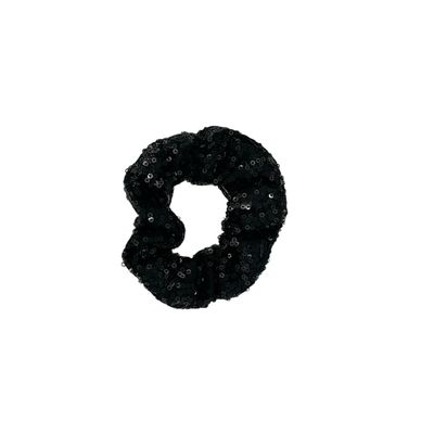 Scrunchie - elastiek - glimmende stof - glitters - pailletten - kerst - zwart