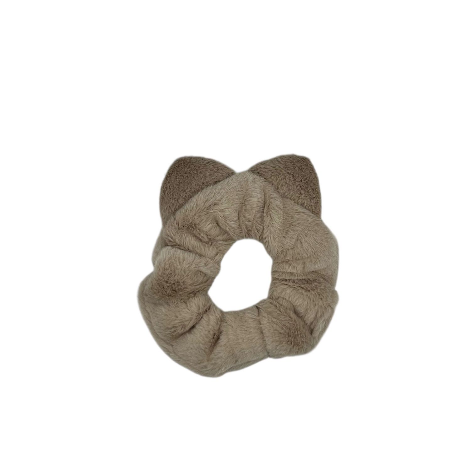 Scrunchie - elastiek - zachte furry stof - met oortjes - beige