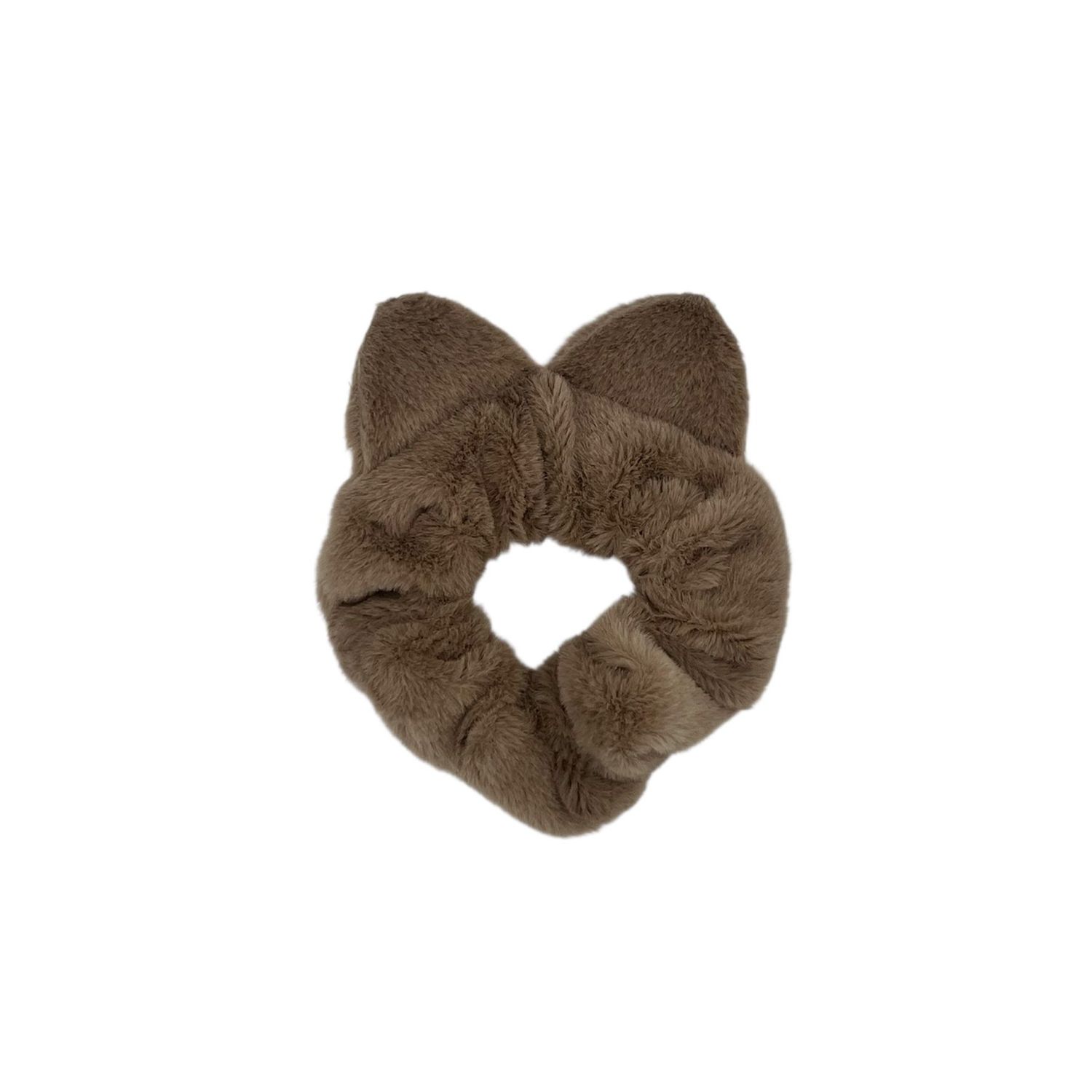 Scrunchie - elastiek - zachte furry stof - met oortjes - bruin