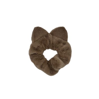 Scrunchie - elastiek - zachte furry stof - met oortjes - bruin
