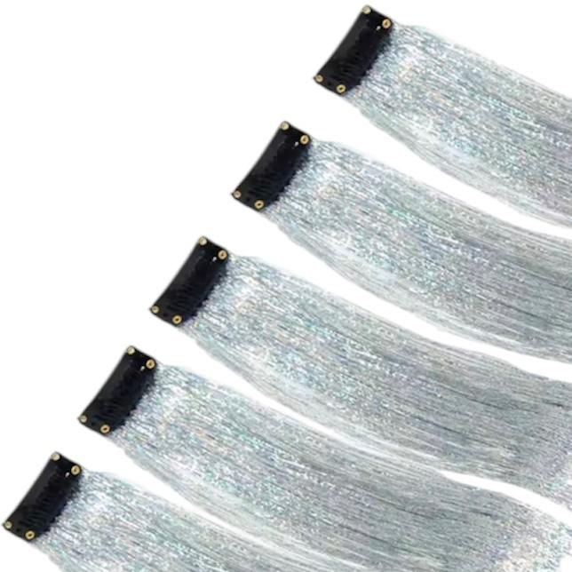 Haar glitterclip - hair extension - haar extensie - glitter haar - antislipspeld - silver - zilver - 1 stuk