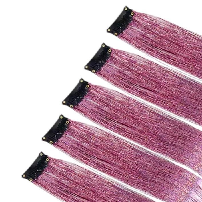 Haar glitterclip - hair extension - haar extensie - glitter haar - antislipspeld - pink - roze - 1 stuk