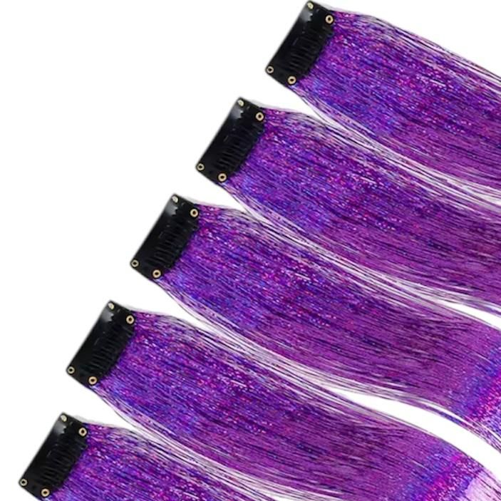 Haar glitterclip - hair extension - haar extensie - glitter haar - antislipspeld - purple - paars - 1 stuk