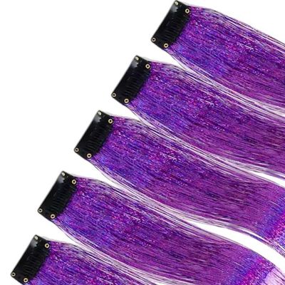 Haar glitterclip - hair extension - haar extensie - glitter haar - antislipspeld - purple - paars - 1 stuk