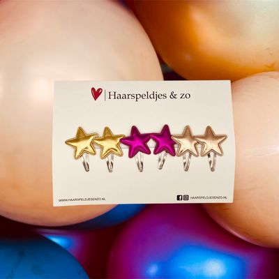 Haarspeldje stars - sterren - glamour - kerst - decembercollectie - najaar - 4 cm speldjes - glimmend - goud en roze