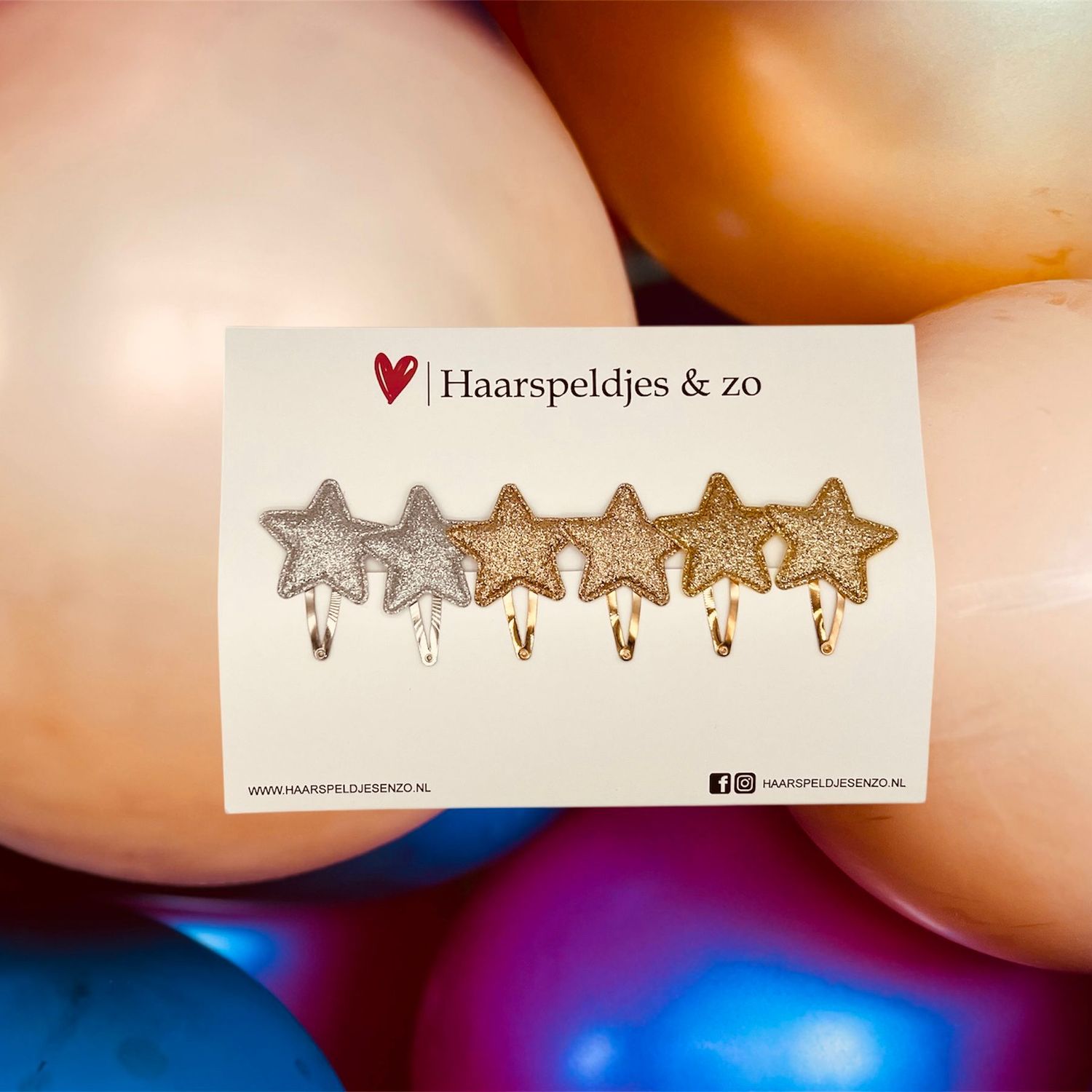 Haarspeldje stars - sterren - glamour - kerst - decembercollectie - najaar - 4 cm speldjes - glitter - zilver en goud