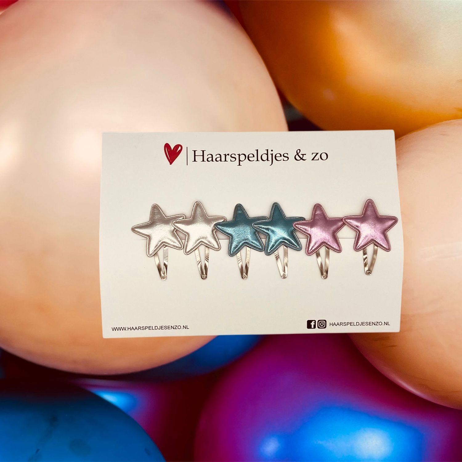 Haarspeldje stars - sterren - glamour - kerst - decembercollectie - najaar - 4 cm speldjes - glimmend - zilver, blauw en roze