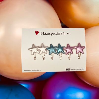 Haarspeldje stars - sterren - glamour - kerst - decembercollectie - najaar - 4 cm speldjes - glimmend - zilver, blauw en roze