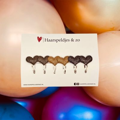 Haarspeldje hearts - hartjes - glamour - kerst - decembercollectie - najaar - 4 cm speldjes - glimmend - grijs, goud en blauw