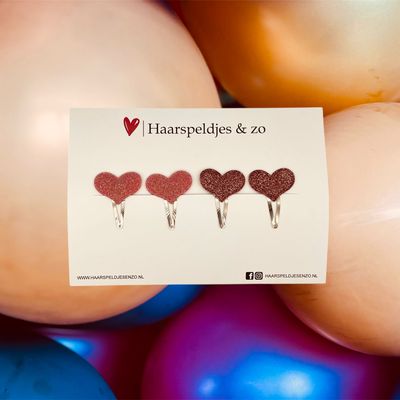 Haarspeldje hearts - hartjes - glamour - kerst - decembercollectie - najaar - 4 cm speldjes - glitters - roze