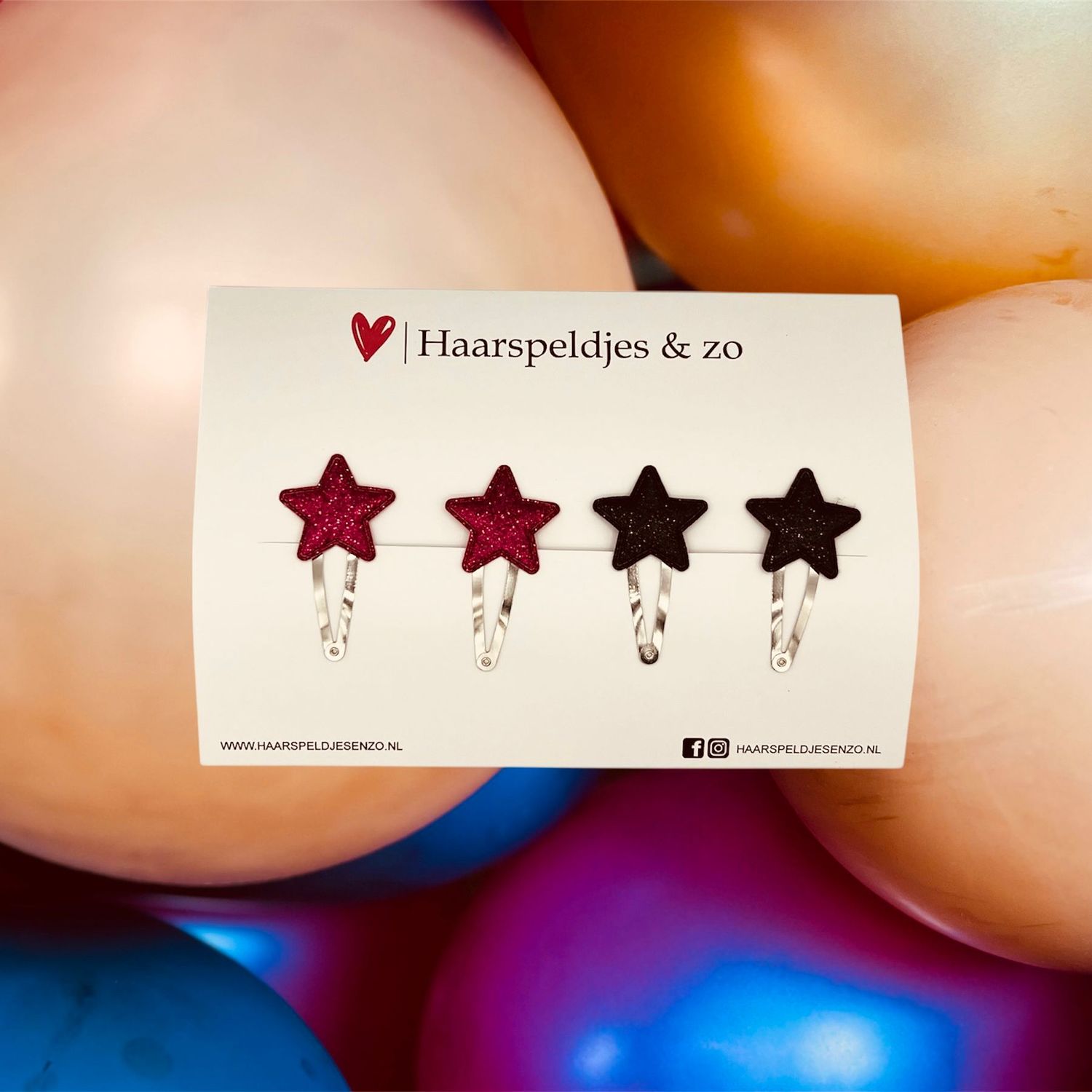 Haarspeldje stars - sterren - glamour - kerst - decembercollectie - najaar - 5 cm speldjes - glitter - zwart en roze