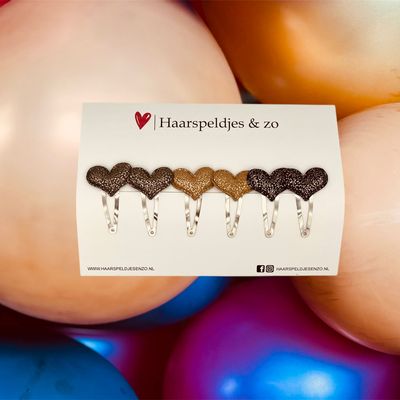 Haarspeldje hearts - hartjes - glamour - kerst - decembercollectie - najaar - 5 cm speldjes - glimmend - grijs, goud en blauw