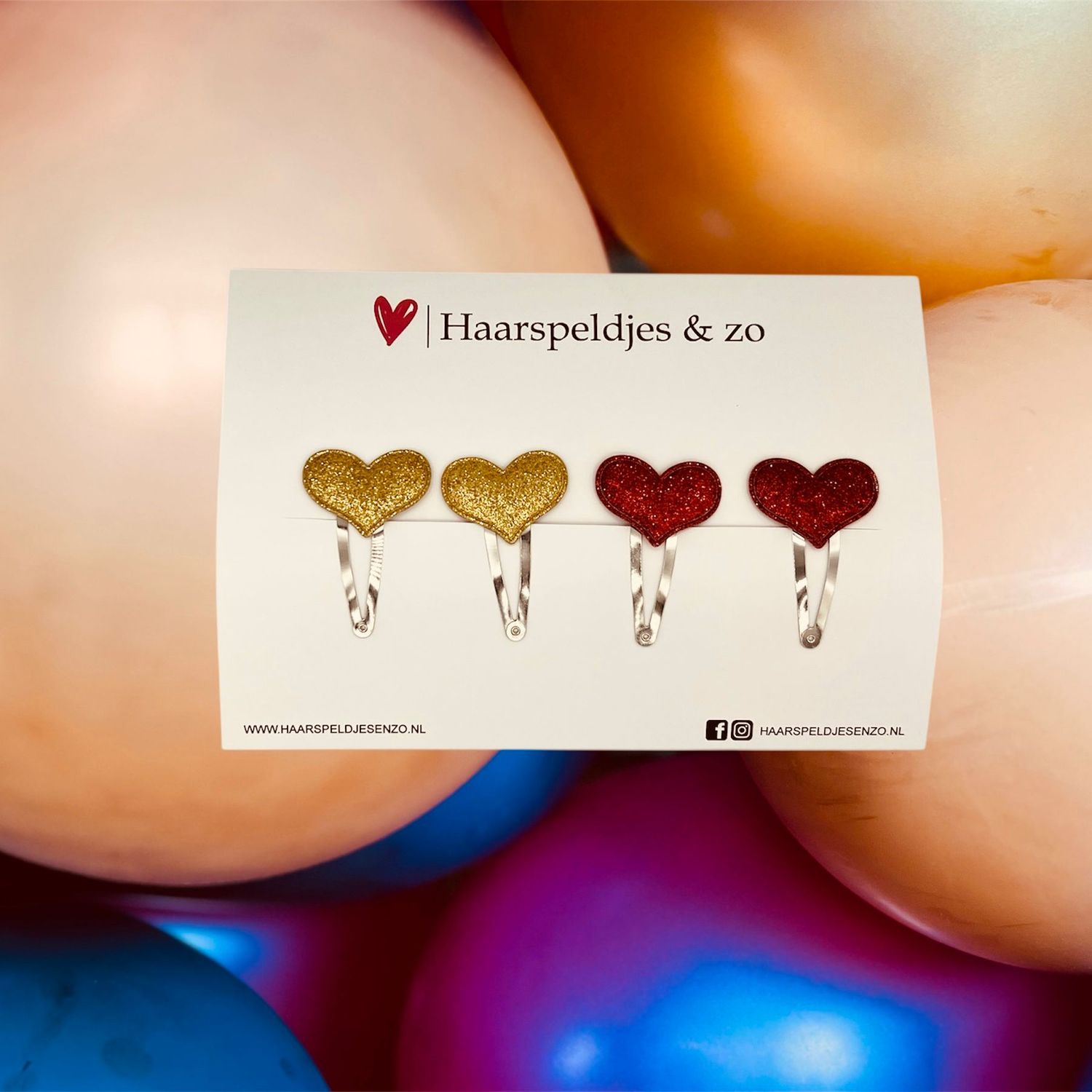 Haarspeldje hearts - hartjes - glamour - kerst - decembercollectie - najaar - 5 cm speldjes - glitters - goud en rood