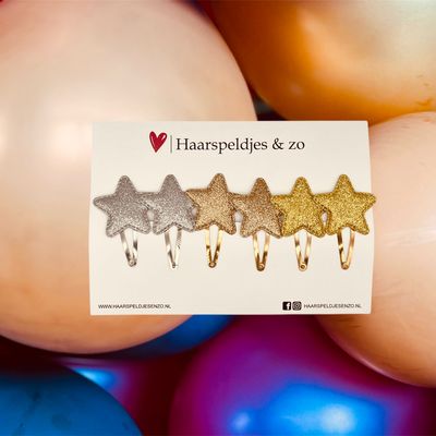 Haarspeldje stars - sterren - glamour - kerst - decembercollectie - najaar - 5 cm speldjes - glitter - zilver en goud