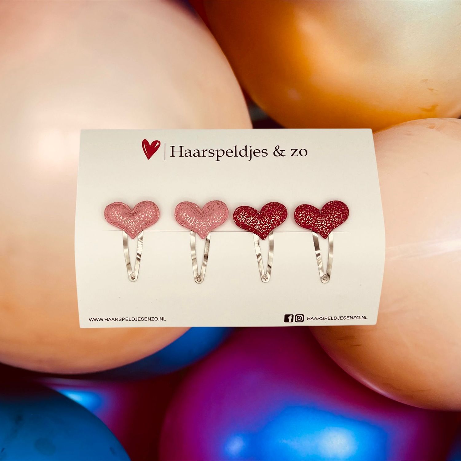 Haarspeldje hearts - hartjes - glamour - kerst - decembercollectie - najaar - 5 cm speldjes - glimmend - roze