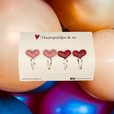 Haarspeldje hearts - hartjes - glamour - kerst - decembercollectie - najaar - 5 cm speldjes - glimmend - roze
