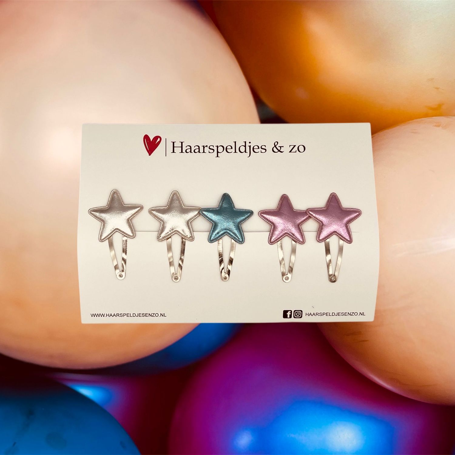 Haarspeldje stars - sterren - glamour - kerst - decembercollectie - najaar - 5 cm speldjes - glimmend - zilver, blauw en roze