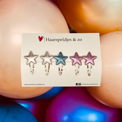 Haarspeldje stars - sterren - glamour - kerst - decembercollectie - najaar - 5 cm speldjes - glimmend - zilver, blauw en roze