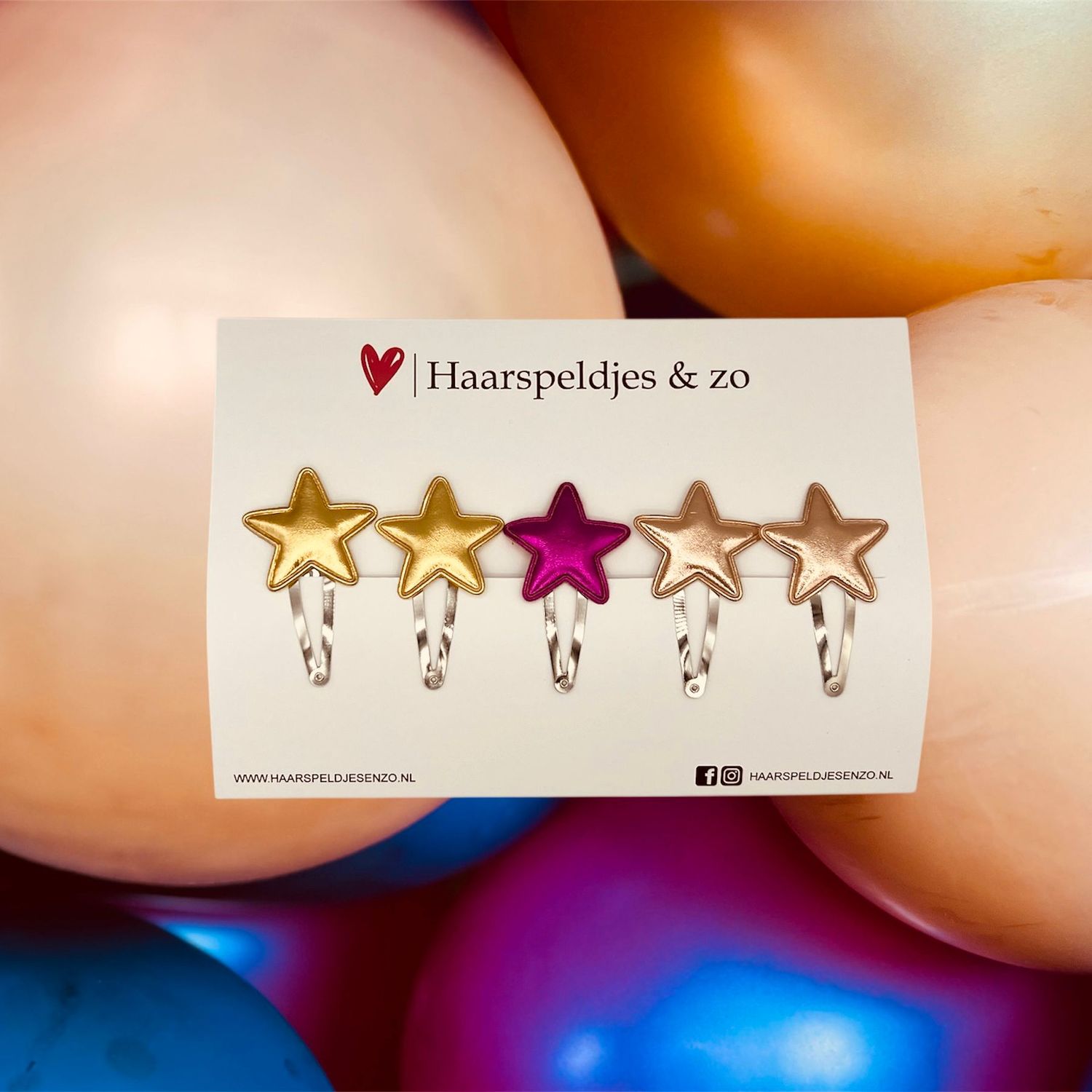 Haarspeldje stars - sterren - glamour - kerst - decembercollectie - najaar - 5 cm speldjes - glimmend - goud en roze