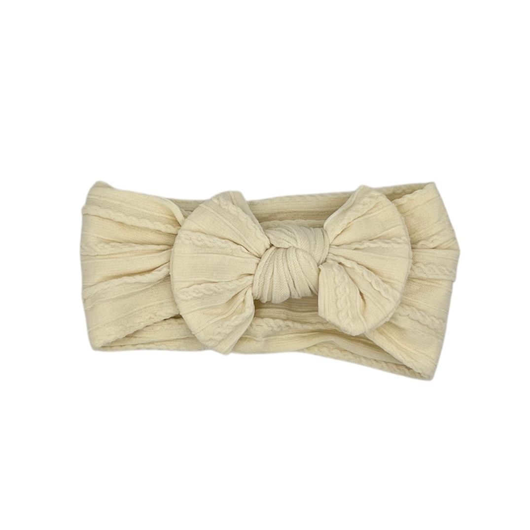 Baby hoofdband - haarband - meisjes - elastisch - met knoop en strik - crème