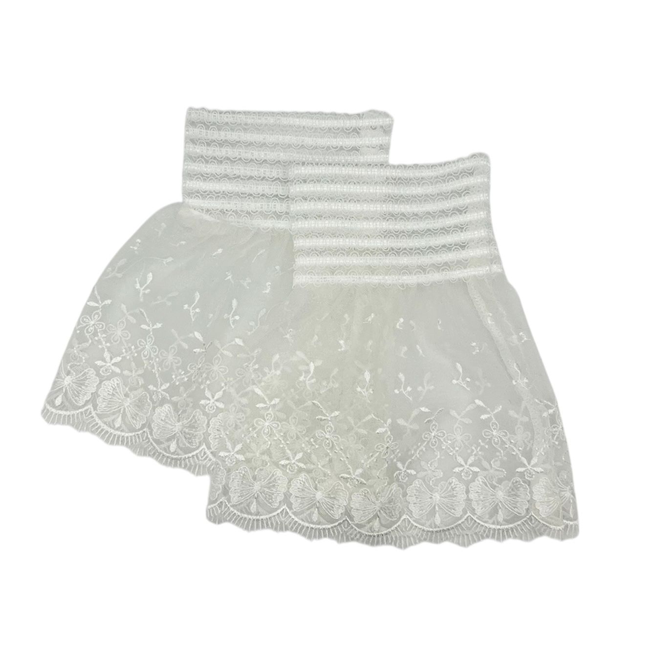 Witte kanten manchetten - mouwtjes - met elastiek -  - rekbaar