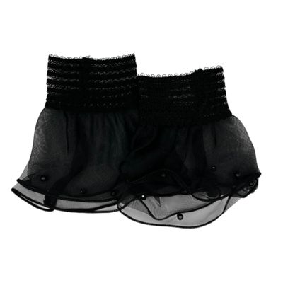 Zwarte kanten manchetten - mouwtjes - met elastiek - met parels - rekbaar