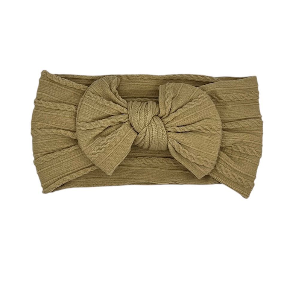 Baby hoofdband - haarband - meisjes - elastisch - met knoop en strik - khaki