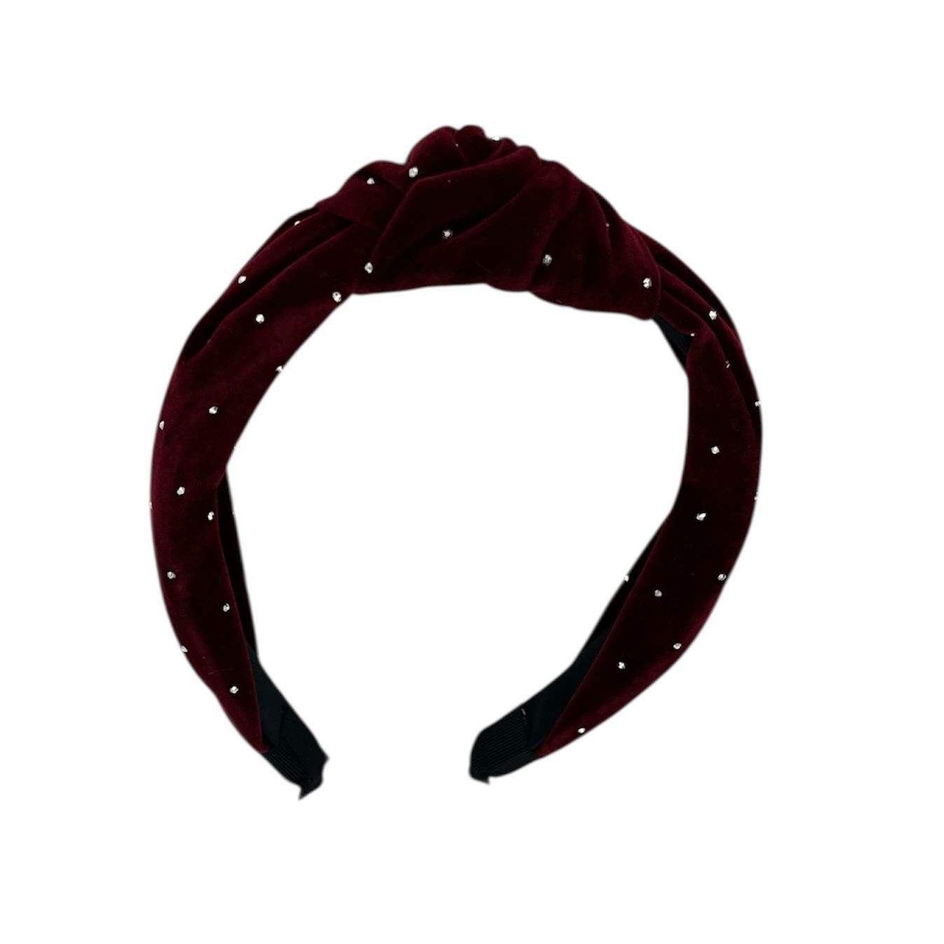 Diadeem met knoop - haarband - haaraccessoire - kinderen - volwassenen - kerst - feestdagen - strass - glimmend - donkerrood