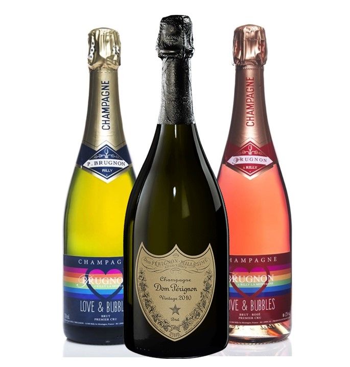 The Rainbow Prestige Collection: 1 Dom Pérignon Vintage 2010, 1 Love &amp; Bubbles Brut Rosé und 1 Love &amp; Bubbles Brut Champagner