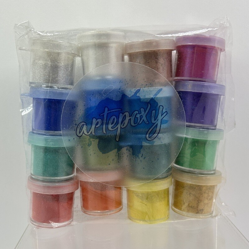 Paquete de 16 colores de polvos de mica de 5gramos c/u