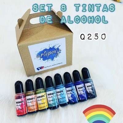Set de 8 tintas de alcohol.