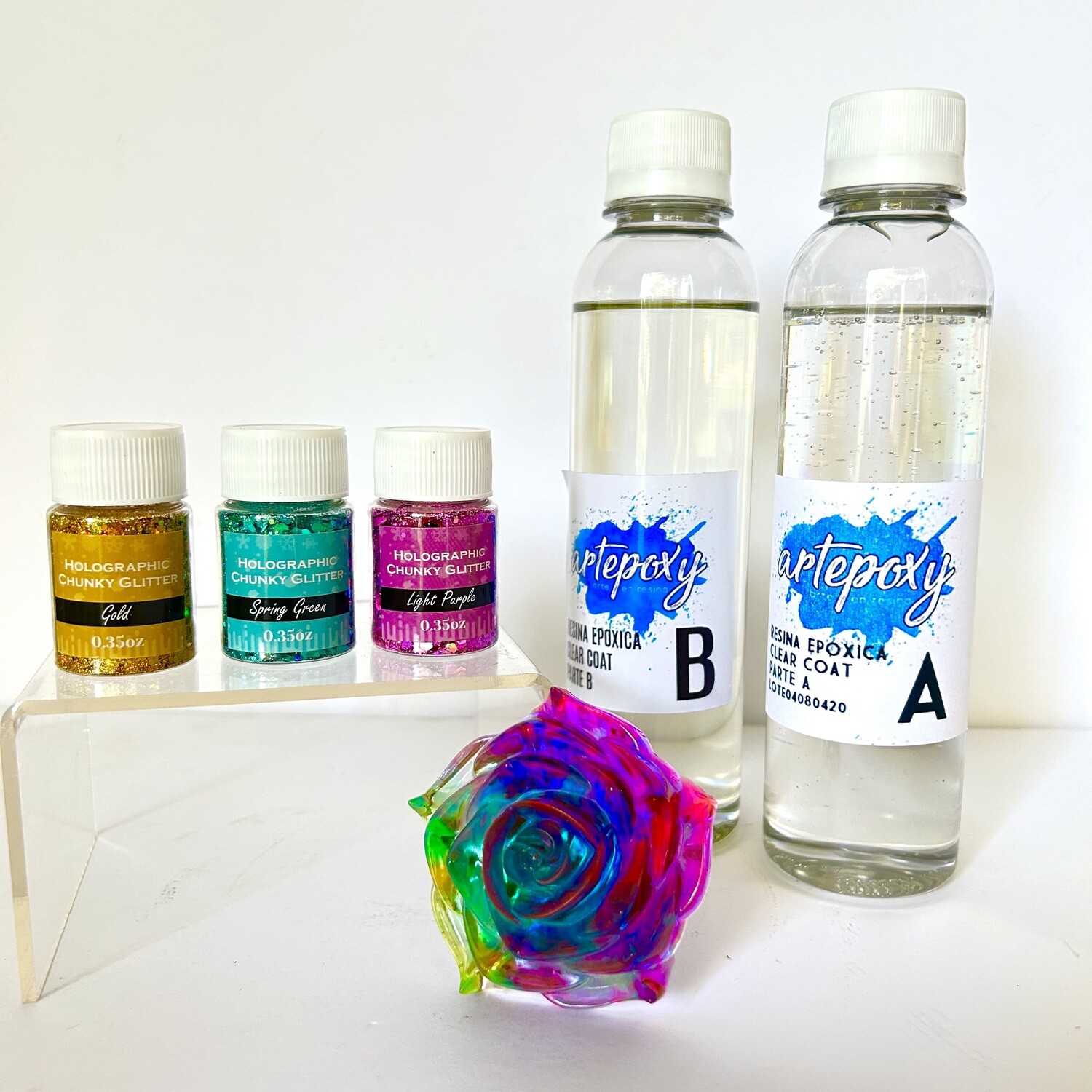 Combo 500 ml de resina y 3 brillantinas chunky.