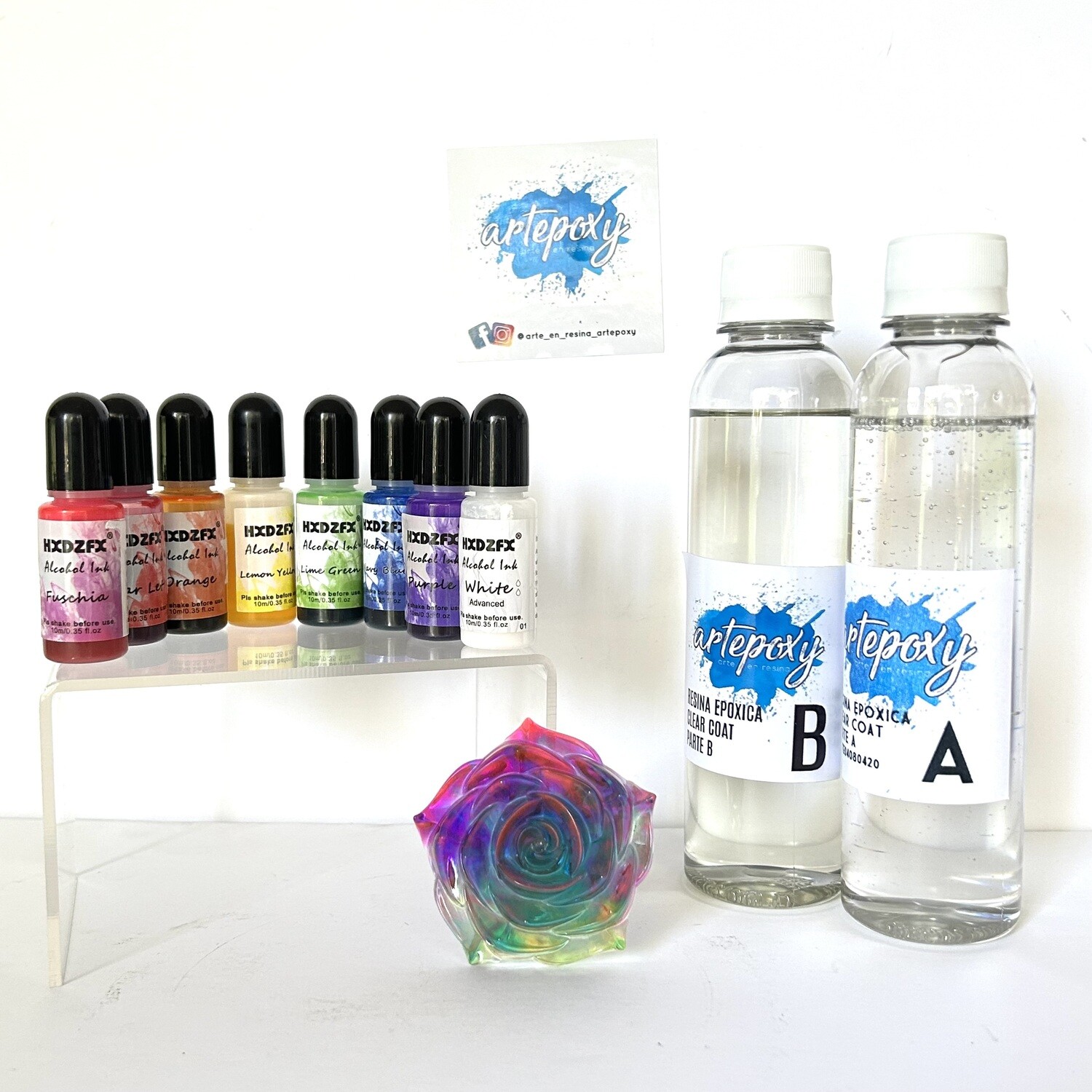 Combo 500 ml de Resina y 8 tintas de alcohol
